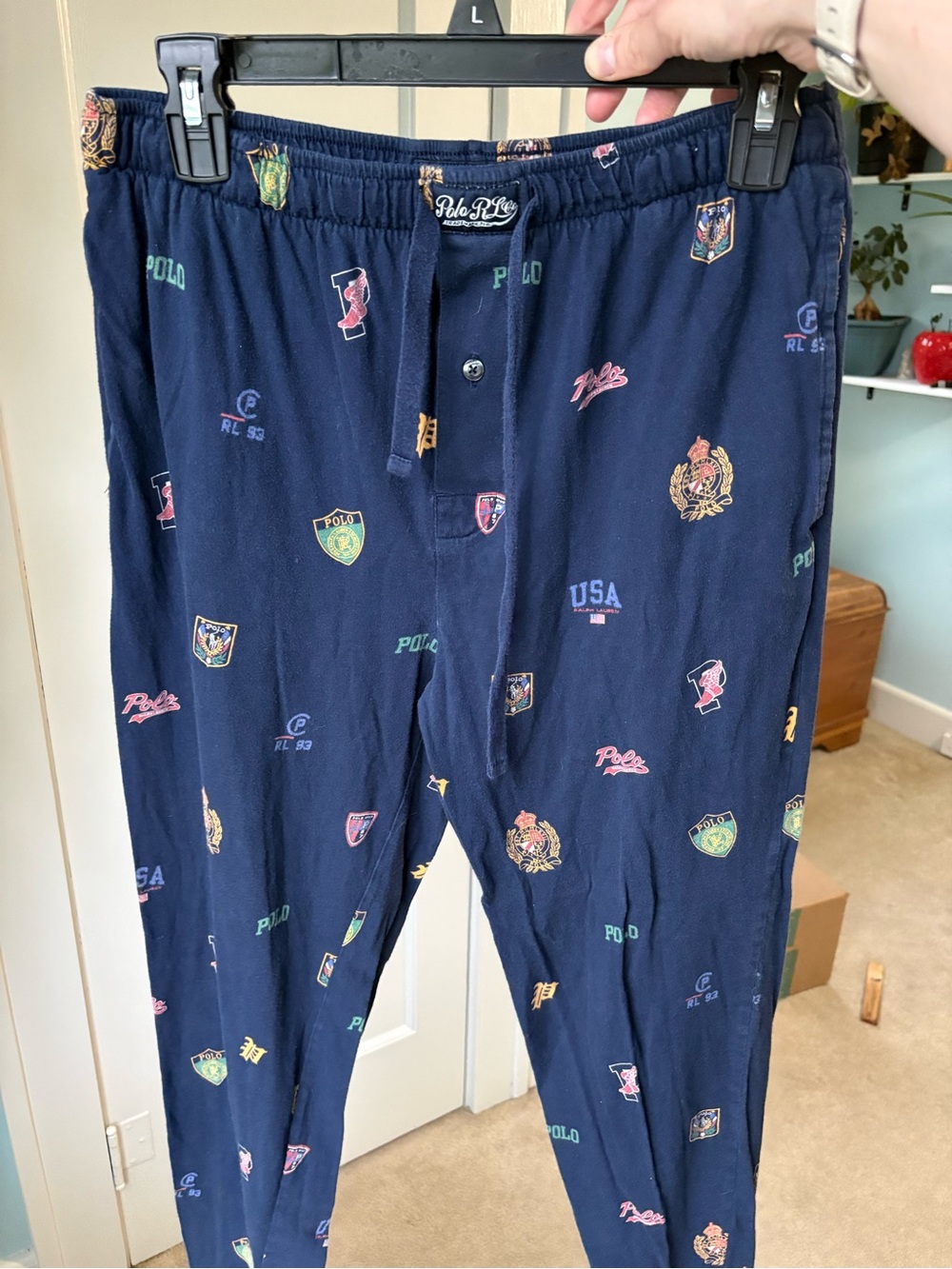 Polo Ralph Lauren Navy Pep Rally Varsity Logo Multi Print Pajama Jogger Pants